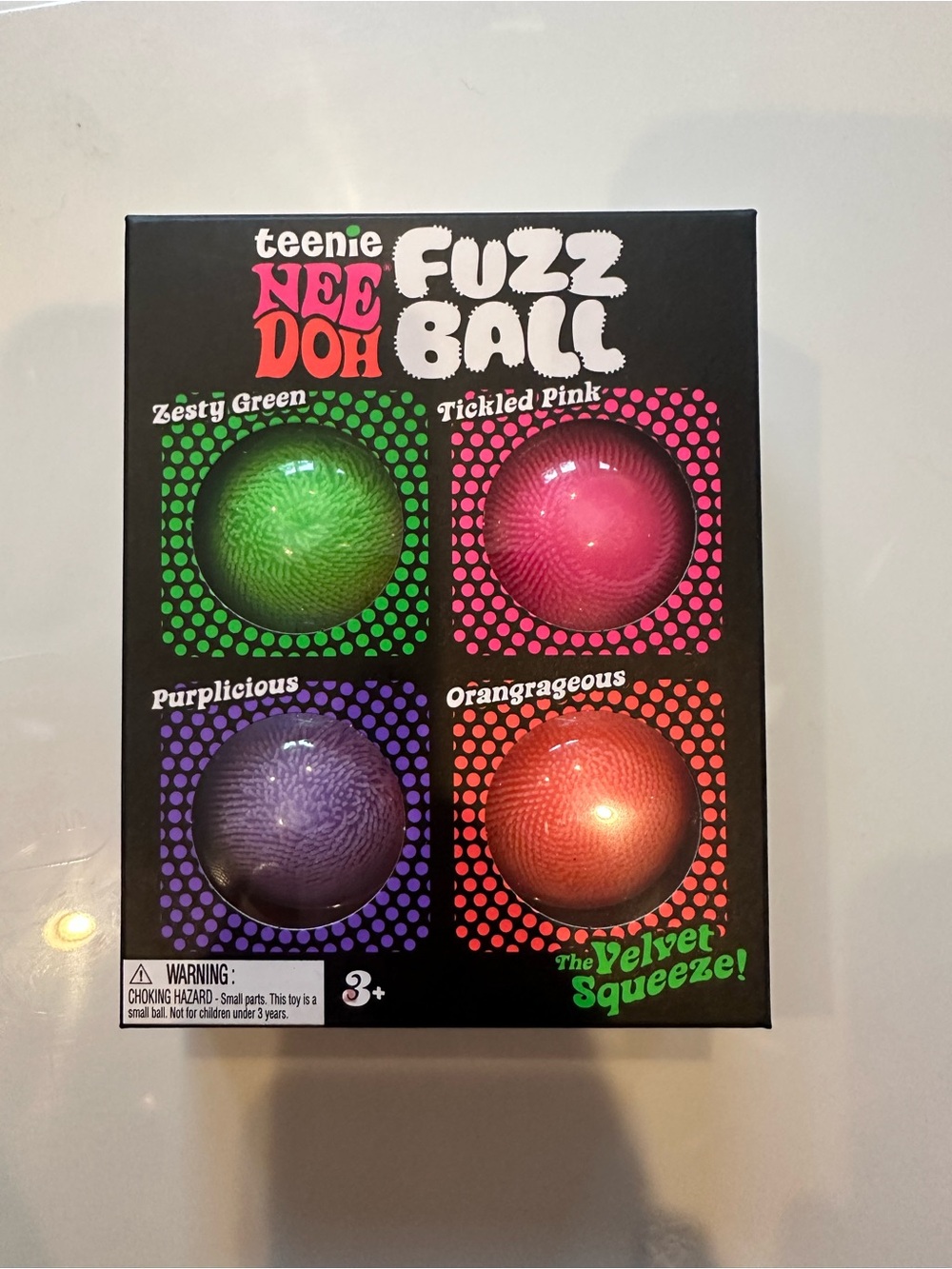Teenie Nee Doh Fuzz Ball 4-Pack - Green, Pink, Purple, Orange